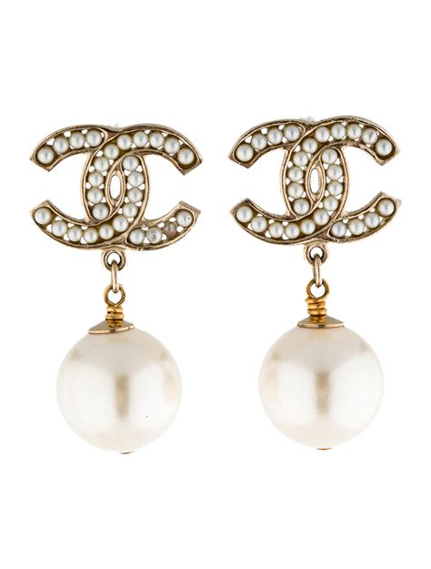 chanel cc style tear drop dangling earrings|Chanel earrings therealreal.